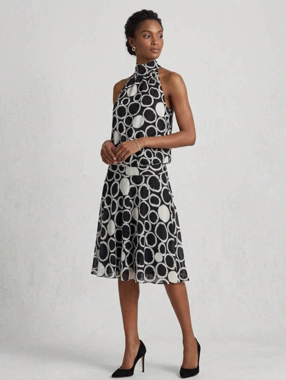 Club Monaco 100% Silk Black and White Halter Dress / Sz 6